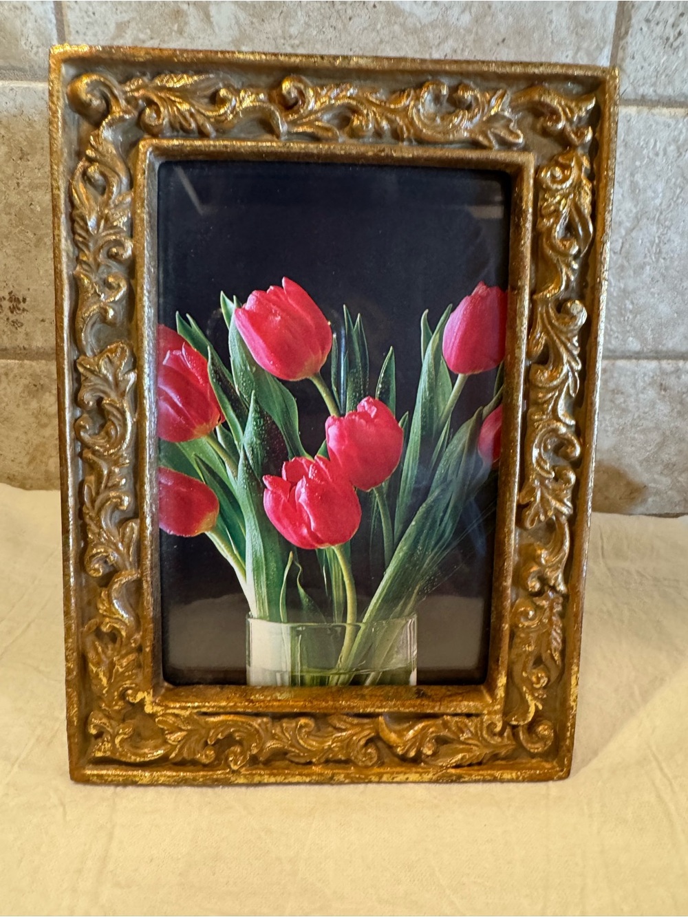 Vintage Ornate Gold Picture Frame 5x7 Baroque Style Tabletop Easel Resin